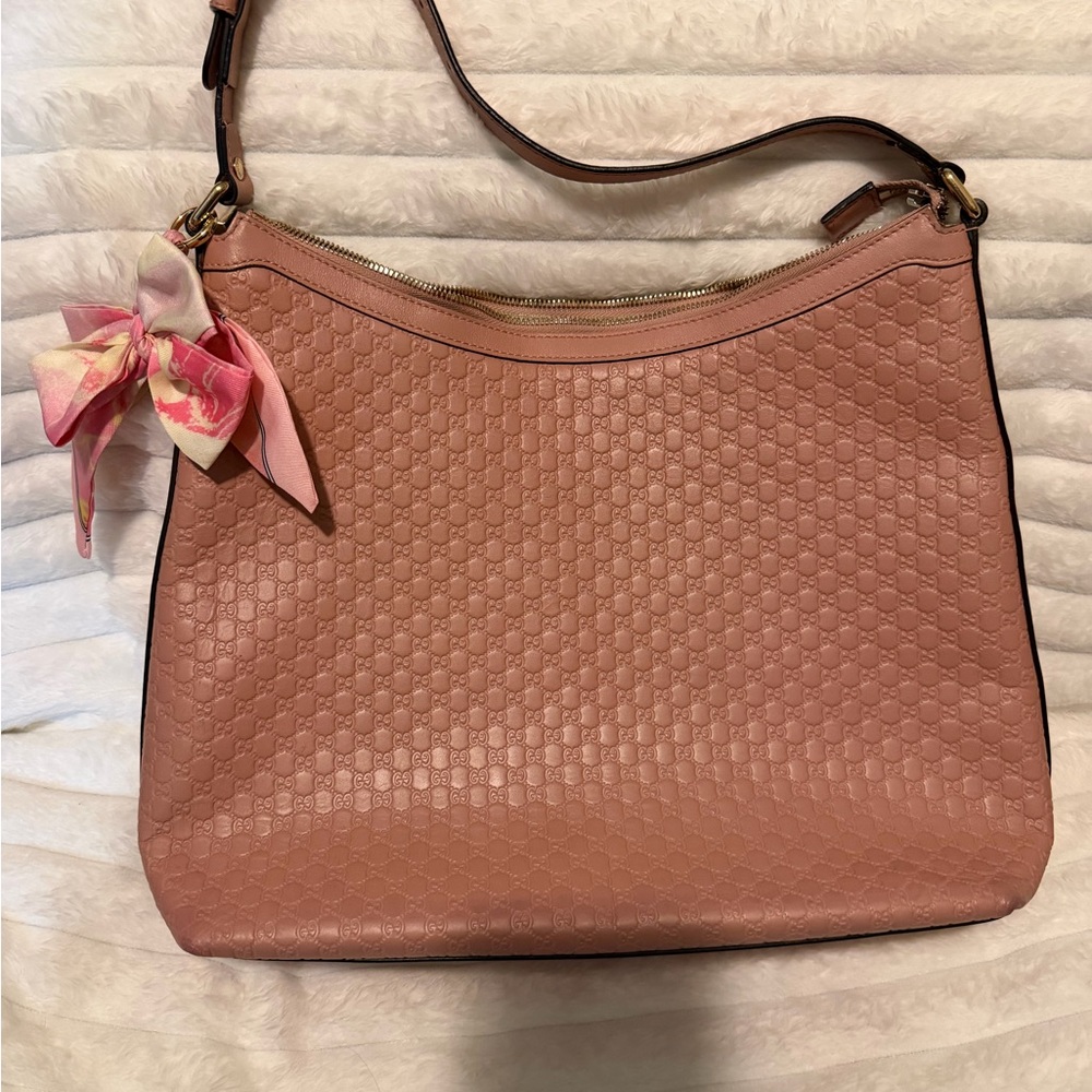 Gucci Pink Embossed Leather Shoulder Bag with Scarf Accent